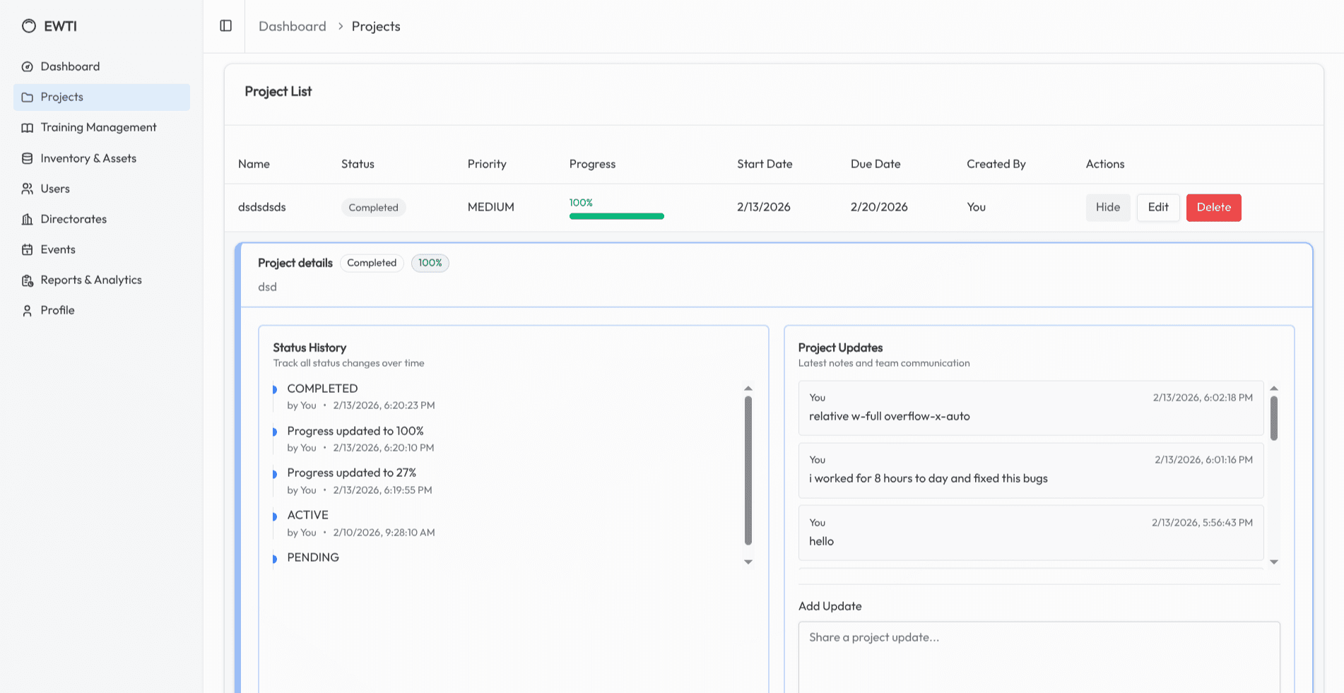 ETWS Information Management System screenshot