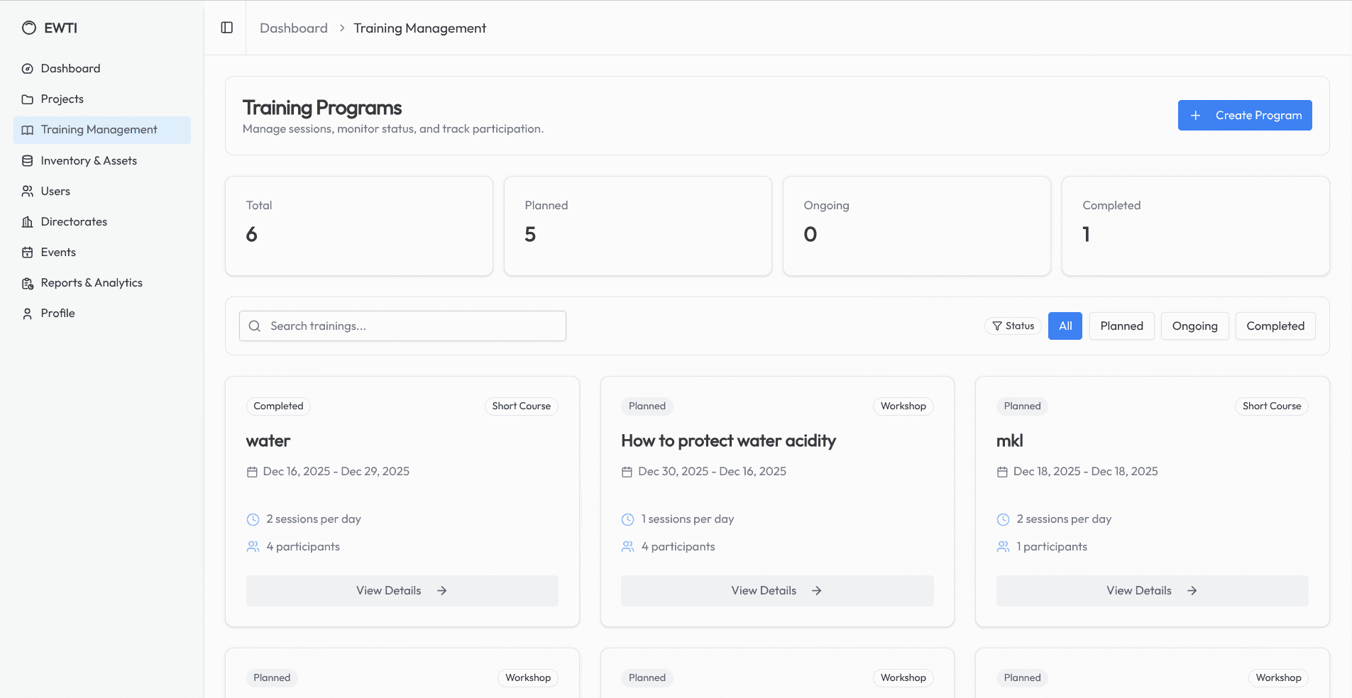 ETWS Information Management System screenshot