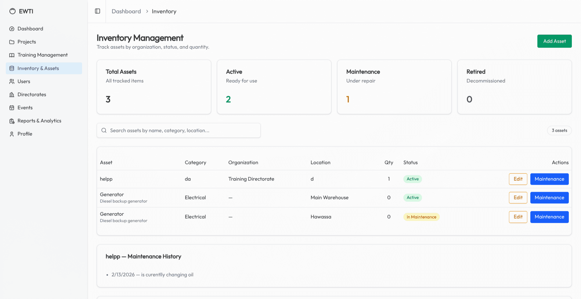 ETWS Information Management System screenshot