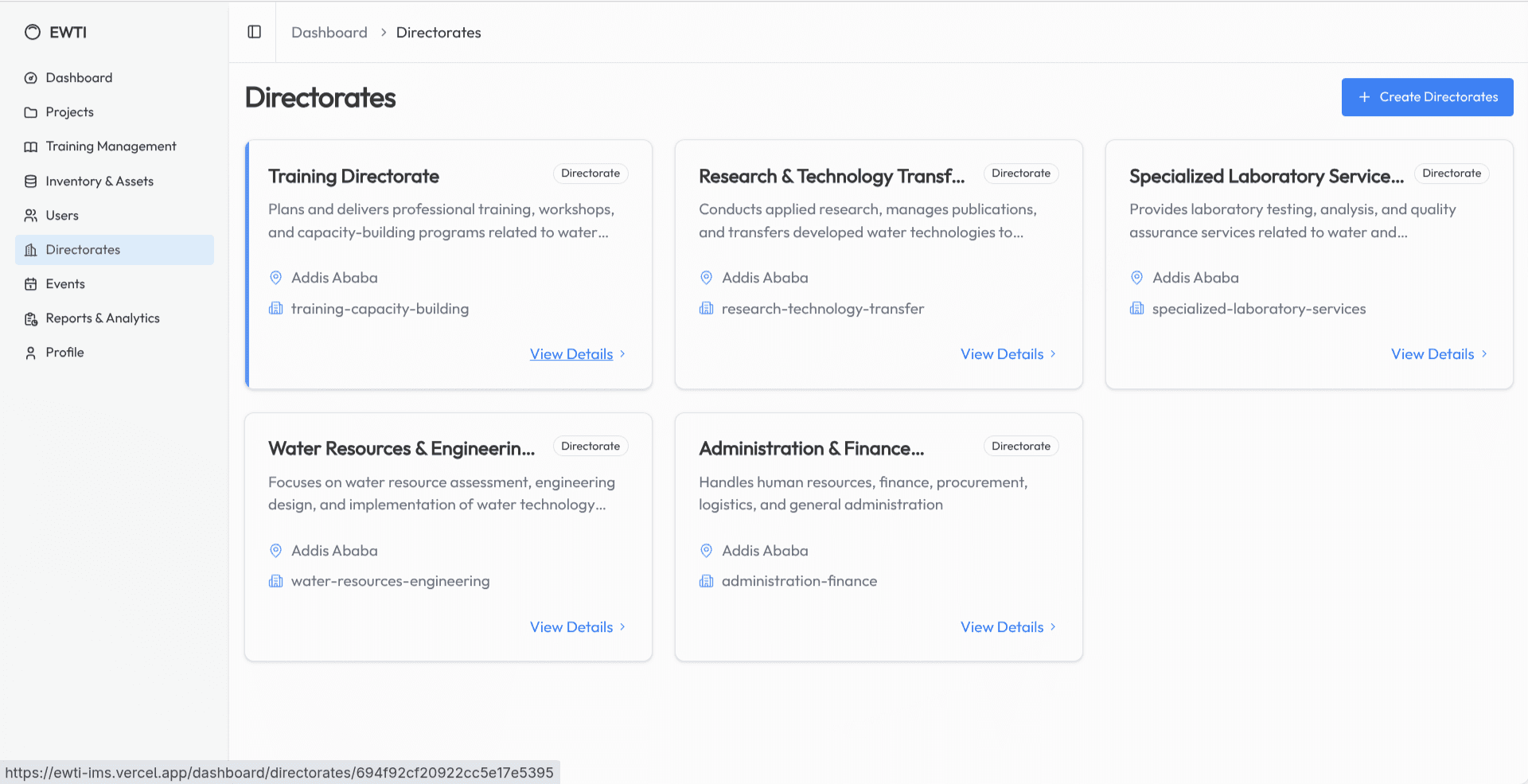 ETWS Information Management System screenshot