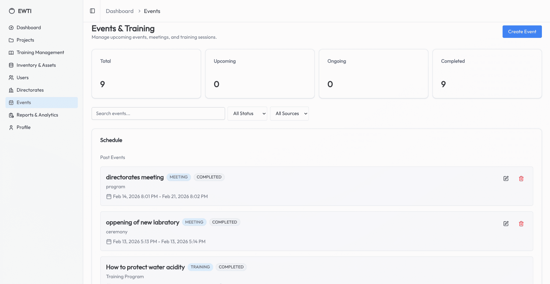 ETWS Information Management System screenshot