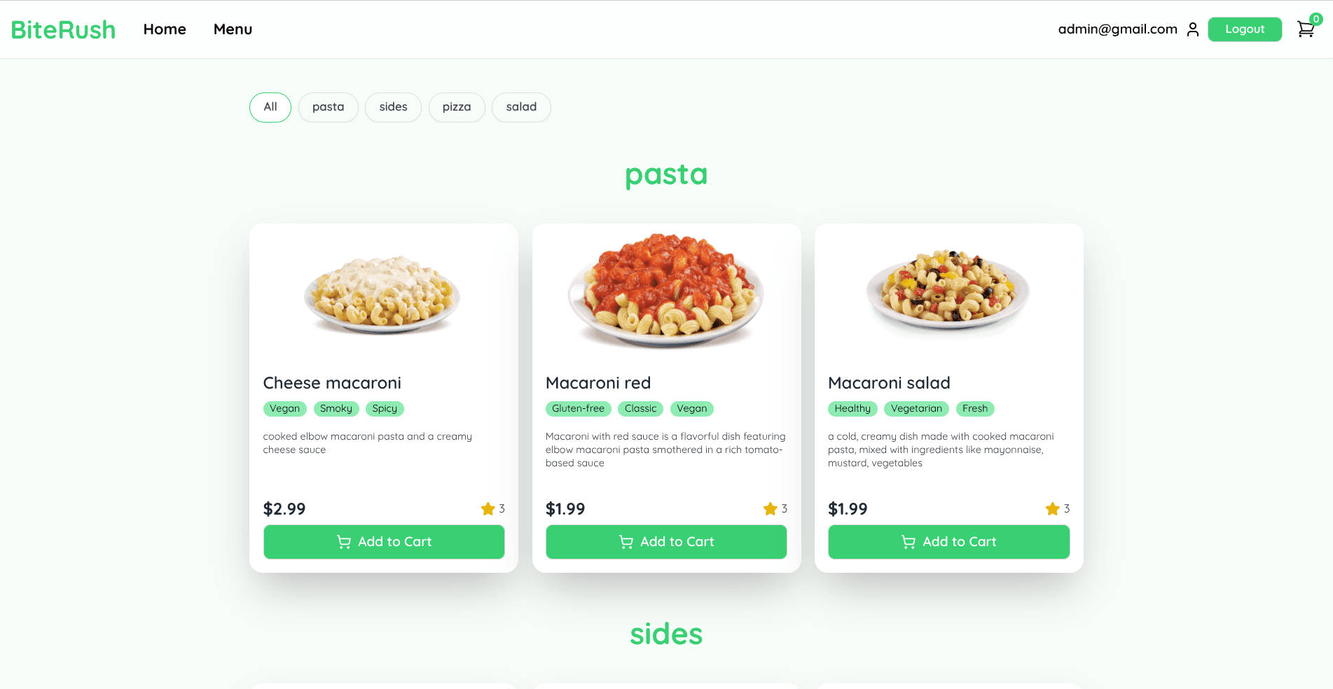 Food delivery screenshot